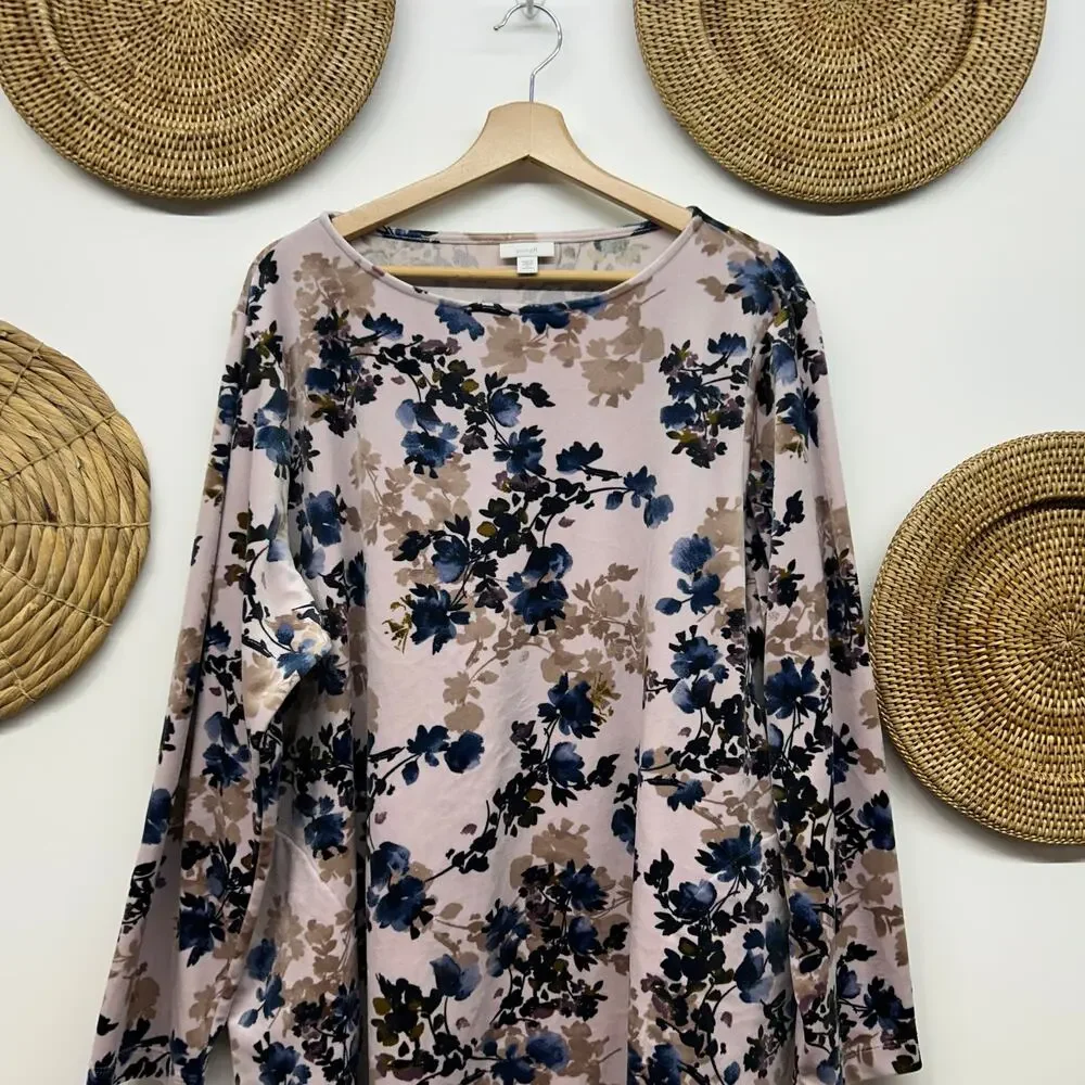 J Jill Velvet Flower Floral Long Sleeve Top Plus Size 2X Purple Blue Long Sleeve - Picture 4 of 7